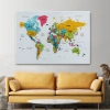 Türkçe Dünya Haritası Dekoratif Kanvas Tablo Son Derece Detaylı 1628
