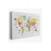 Türkçe Dünya Haritası Dekoratif Kanvas Tablo Ülke-Başkentli Öğretici ve Sembollü 2312