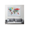 Türkçe Dünya Haritası Dekoratif Kanvas Tablo Ülke-Başkentli Öğretici ve Sembollü 2314