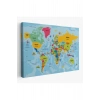 Türkçe Dünya Haritası Sembollü ve Okyanuslu Dekoratif Kanvas Tablo 2470