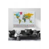 Türkçe Dünya Haritası Son Derece Ayrıntılı Eğitici  ve Bayraklı Kanvas Tablo 2797