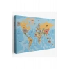 Türkçe Dünya Haritası Ülke Başkentli ve Okyanuslu Dekoratif Kanvas Tablo 2228