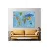 Türkçe Dünya Haritası Ülke Başkentli ve Okyanuslu Dekoratif Kanvas Tablo 2260