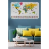 Türkçe Ülke Bayrak lı Eğitici Başkent Detaylı Atlası Dünya Haritası Duvar Sticker -60x105-3834