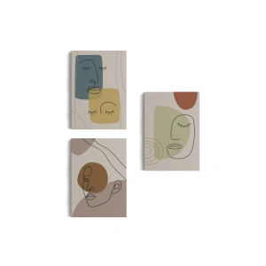 3’lü Tablo Minimal Şekiller ve Çizgi Sanat Yüzleri Soyut Sanat Tablo Seti-AP-16