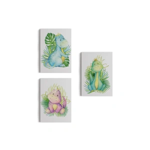 3’lü Tablo Sevimli Dinozor Dekoratif Duvar Tablo Seti-BZ-50