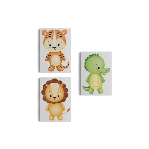 3’lü Tablo Sevimli Hayvanlar Temalı Koleksiyon Dekoratif Duvar Tablo Seti-BJ-35
