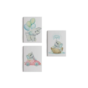 3’lü Tablo Sevimli Küçük Fil Temalı Dekoratif Duvar Tablo Seti-BK-36