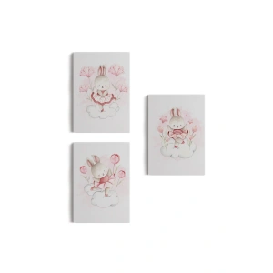 3’lü Tablo Sevimli Tavşan Dekoratif Duvar Tablo Seti-BŞ-44