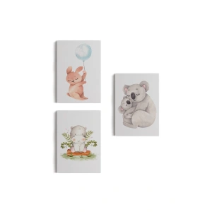 3’lü Tablo Sevimli Üç Hayvan Koleksiyonu Dekoratif Duvar Tablo Seti-BT-45