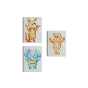 3’lü Tablo Şirin Hayvanlar Temalı Dekoratif Duvar Tablo Seti-CA-51