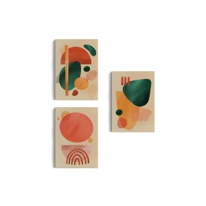 3’lü Tablo Suluboya Şekilleri Soyut Sanat Dekoratif Duvar Tablo Seti-BB-27