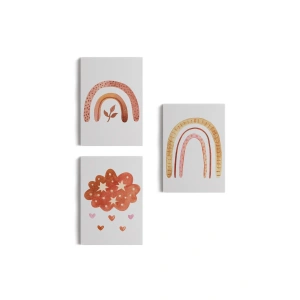 3’lü Tablo Yaz Temalı Suluboya Şekilleri Dekoratif Duvar Tablo Seti-BV-48