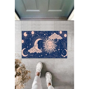 Dekoratif Dijital Güneş ve Ay Lacivert Kapı Paspası Dış Mekan Paspas K-3115