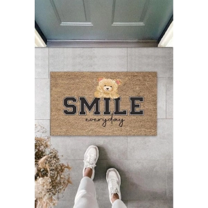 Bej Kapı Önü Paspası Smile Everyday Ayıcık Desen  K-3360