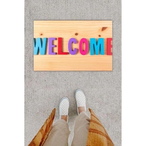 Dijital Baskı Dekoratif Welcome Ahşap Kapı Önü Paspası K-1247