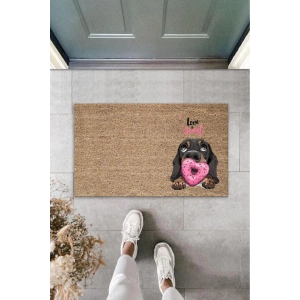 Dijital Baskı Kahverengi Love Sweet Pembe Uzun Kulaklı Köpek Dekoratif Kapı Paspası K-2056