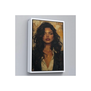 Ahşap Çerçeveli Ela Gözlü Güzel Kadın Tablosu-7798