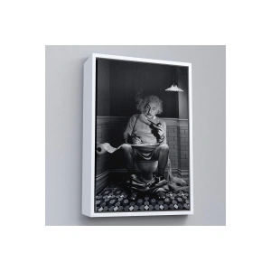 Ahşap Çerçeveli Albert Einstein - Tuvalette Pipo İçen Albert Tablo-7746