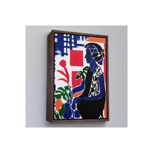 Ahşap Çerçeveli Yeşil Yapraklı Monstera Ve Kadın Tablosu-7989