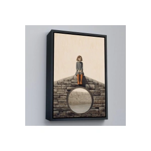 Ahşap Çerçeveli Duvarda Oturan Yalnız Kız Tablo-7535