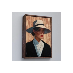 Ahşap Çerçeveli Keskin Bakışlı Güzel Kadın Tablo-7593