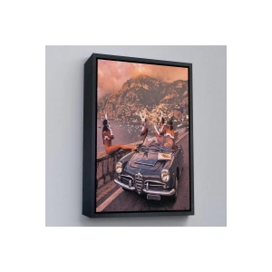 Ahşap Çerçeveli İtalya Posıtano Manzarası Çıplak Tavşan Kadınlar Tablosu-7742