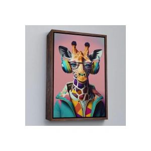 Ahşap Çerçeveli Sevimli Zürafa Tablosu-7954