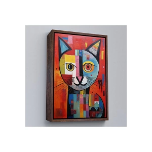 Ahşap Çerçeveli Pablo Picasso Tarzı - Soyut Renkli Kedi Tablo-7372