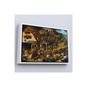 Ahşap Çerçeveli Yaşlı Pieter Brueghel - Hollanda Atasözleri Mavi Pelerin Tablo-7267