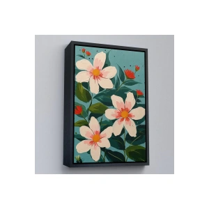 Ahşap Çerçeveli Beyaz Çiçekler Tablosu-7592