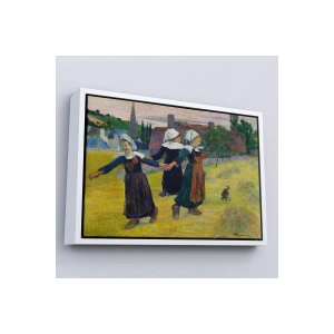 Ahşap Çerçeveli Paul Gauguin Bretonlu Kızlar Dans Tablosu