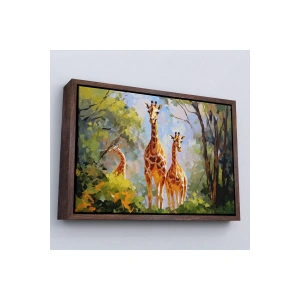 Ahşap Çerçeveli Ormandaki Ağaçların Altında Dinlenen Zürafa Aile Tablosu-7228
