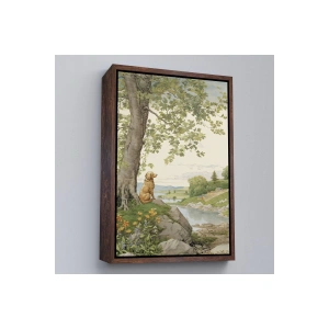 Ahşap Çerçeveli Manzarayı İzleyen Yalnız Köpek Tablosu-7525
