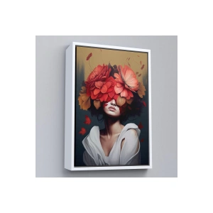 Ahşap Çerçeveli Çiçek Başlı Soyut Kadın Tablosu-7829