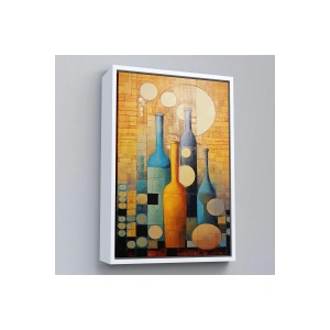 Ahşap Çerçeveli Soyut Şarap Şişeler Tablosu-7539
