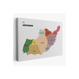 Adıyaman  İli ve İlçeler Haritası  Dekoratif Kanvas Tablo 1250