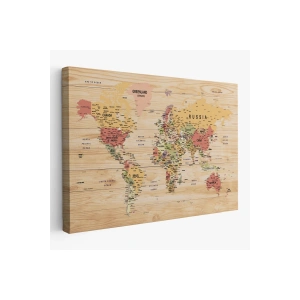 Ahşap Görünümlü Dünya Haritası Ayrıntılı ve Dekoratif Kanvas Tablo 1803