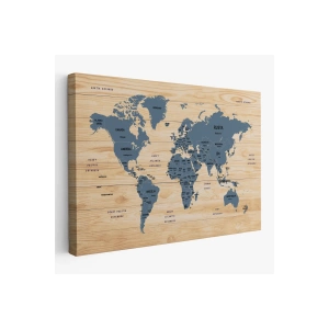Ahşap Görünümlü Türkçe Dünya Haritası Ülke Başkentli Kanvas Tablo 1842