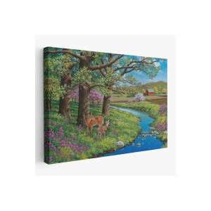 Akarsu Kenarındakı Ceylan ve Yavrusu Duvar Tablosu-6535