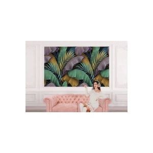 Altın Detaylı Tropical Yapraklar Desenli Duvar Kağıdı-5628