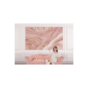 Altın Ve Pembe Detaylı Mermer Desenli Duvar Kağıdı-5534