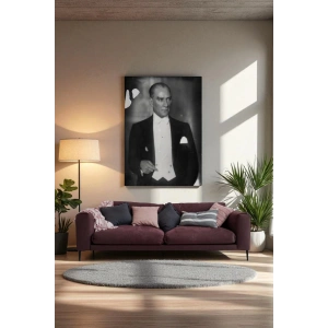 Atatürk Portre Tablosu Mustafa Kemal Atatürk Dikdörtgen Dekoratif Kanvas Tablo-FÖ-139