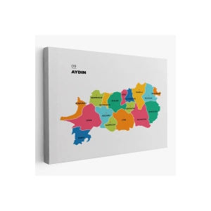 Aydın İli ve İlçeler Haritası  Dekoratif Kanvas Tablo 1276
