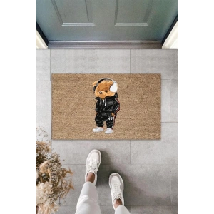 Bej Kapı Önü Paspası Kulaklıklı Ayıcık Desen  K-3347