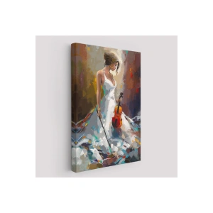 Beyaz Elbiseli Kemani Kadın Duvar Tablosu-6380