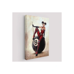 Bilardo Topunun Üstünde Oturan Pub Kızı Duvar Tablosu-6230