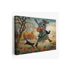 Cadı ve Kedisi Cadılar Bayramı Helloven Duvar Tablosu -6648