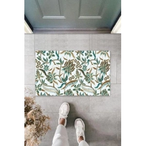 Dekoratif Dijital Çiçek Mavi Kapı Paspası Dış Mekan Paspas K-3056