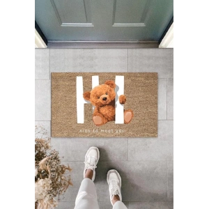 Dekoratif Dijital Nice To Meet You Ayıcık Bej Kapı Paspası Dış Mekan Paspas K-3061